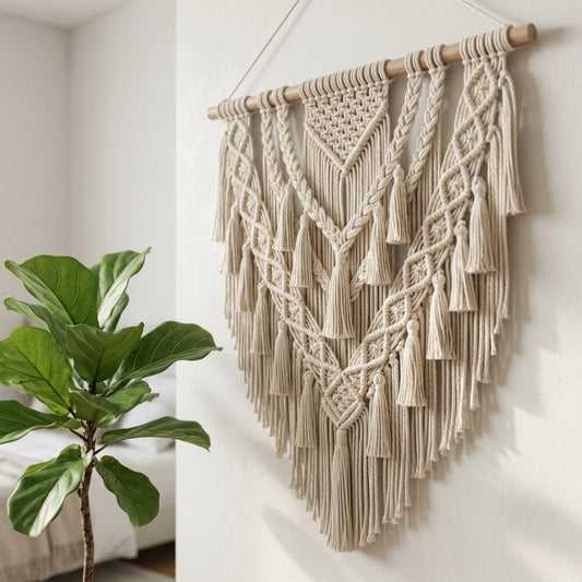 Bohemian Macrame Wall Tapestry Hand-Woven Cotton Geometric Wall Hanging Decor