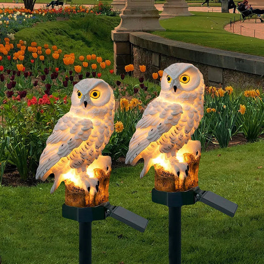 Solar Owl Outdoor Pathway Stake Light - Warm LED Waterproof Garden Lamp
