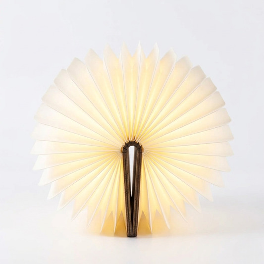 Foldable Book Table Lamp - 360-Degree Rechargeable LED Light - Wood