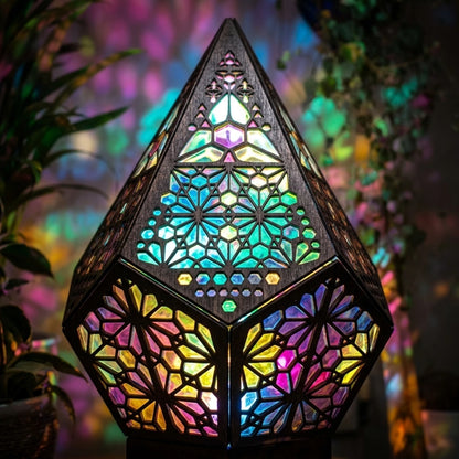 LumiAura Bohemian Stained Glass Style LED Table Lamp with Wood Base
