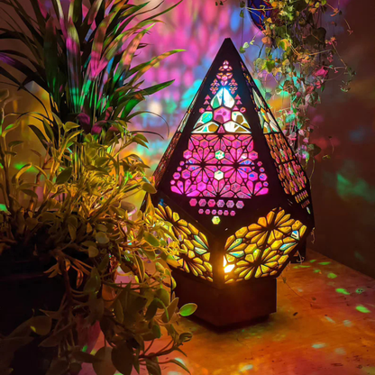 LumiAura Bohemian Stained Glass Style LED Table Lamp with Wood Base