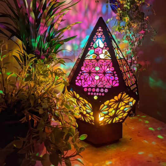 LumiAura Bohemian Stained Glass Style LED Table Lamp with Wood Base