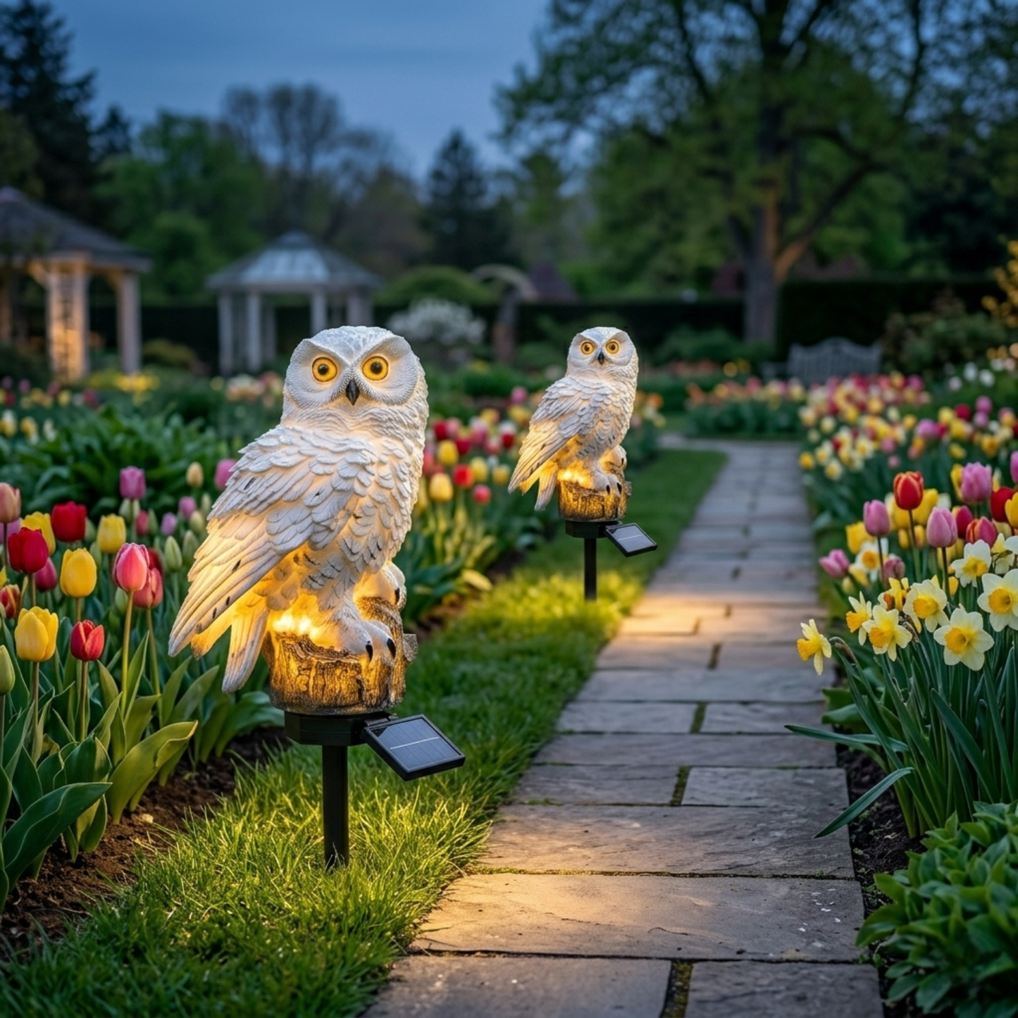 Solar Owl Outdoor Pathway Stake Light - Warm LED Waterproof Garden Lamp