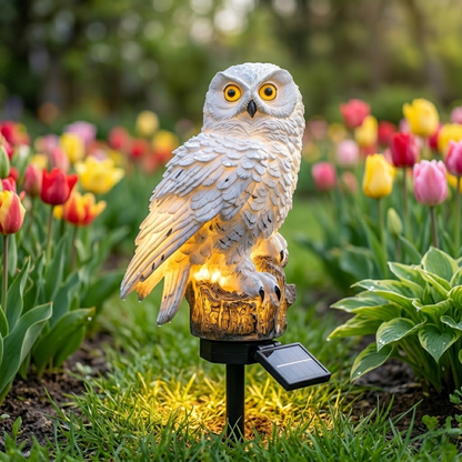 Solar Owl Outdoor Pathway Stake Light - Warm LED Waterproof Garden Lamp