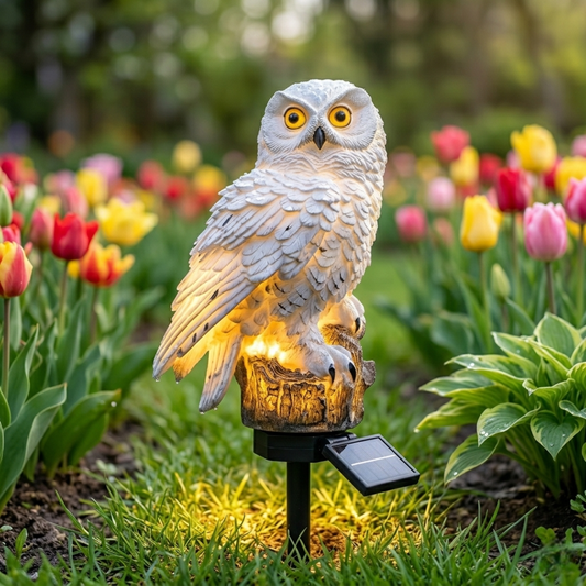 Solar Owl Outdoor Pathway Stake Light - Warm LED Waterproof Garden Lamp
