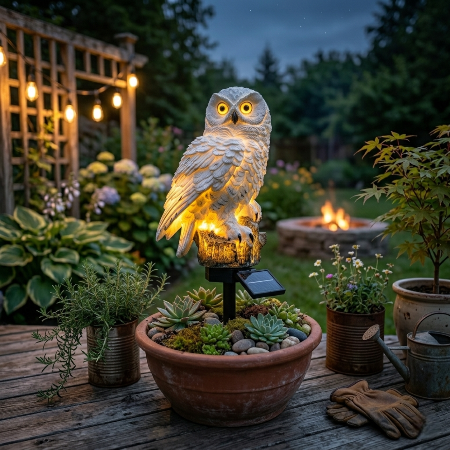 Solar Owl Outdoor Pathway Stake Light - Warm LED Waterproof Garden Lamp