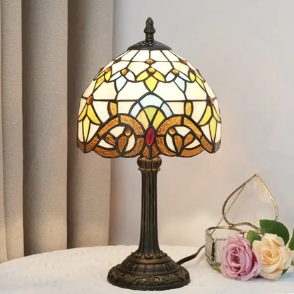 VerreMystique Tiffany Table Lamp - Stained Glass & Polyresin - Multicolor LED Accent Light