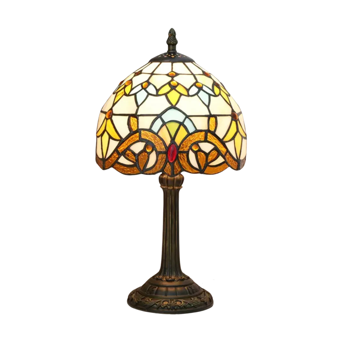 VerreMystique Tiffany Table Lamp - Stained Glass & Polyresin - Multicolor LED Accent Light