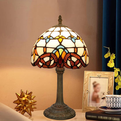 VerreMystique Tiffany Table Lamp - Stained Glass & Polyresin - Multicolor LED Accent Light