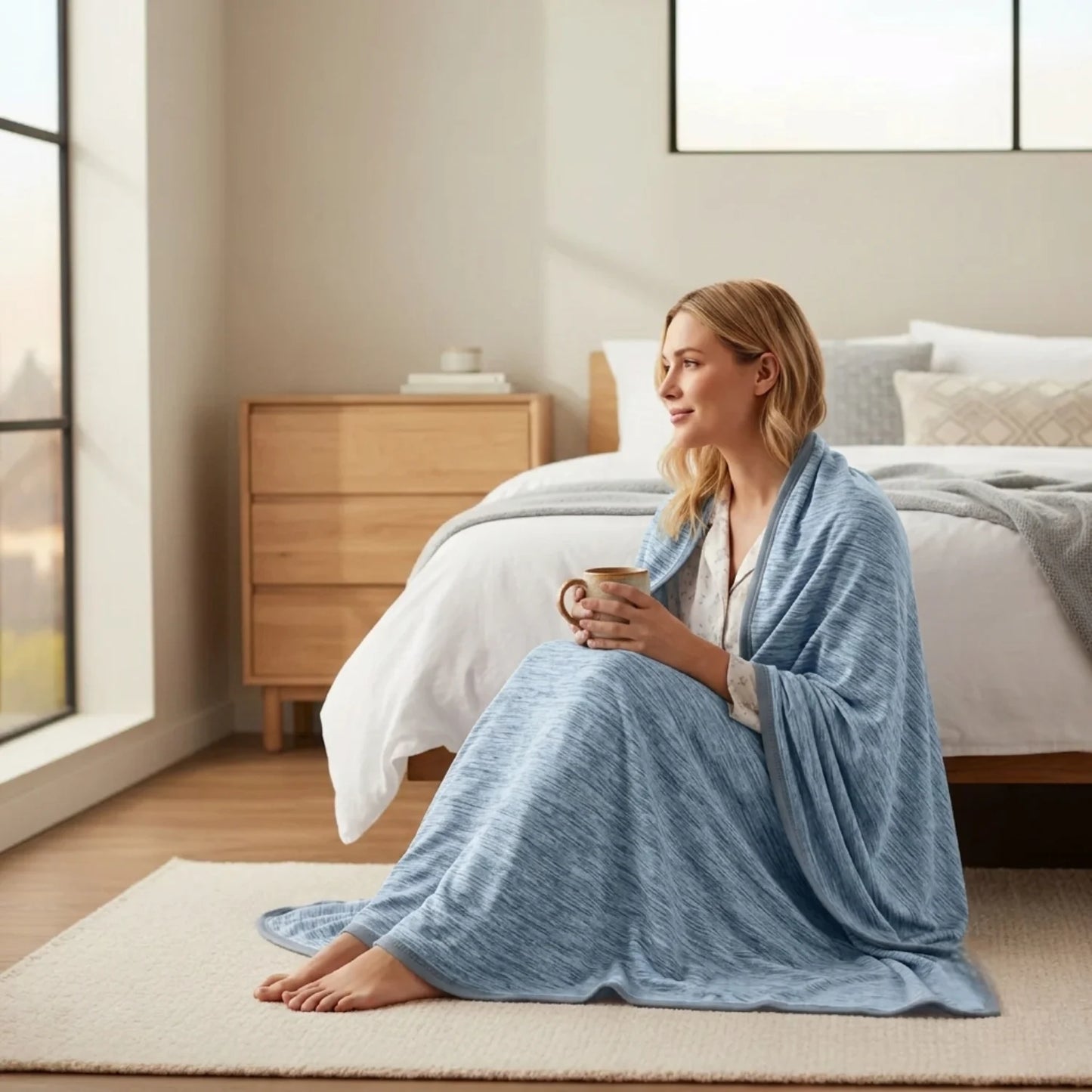 Arctivia Cooling Blanket Breathable Microfiber Lightweight Bedding in Gray and Blue
