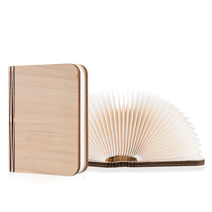 Foldable Book Table Lamp - 360-Degree Rechargeable LED Light - Wood