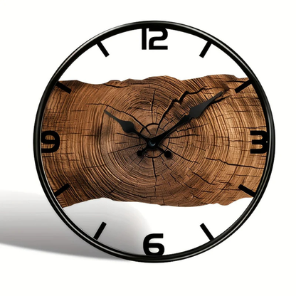 Rustic Log Pattern Round Wall Clock - Natural Wood Silent Quartz Timepiece (12-Inch)