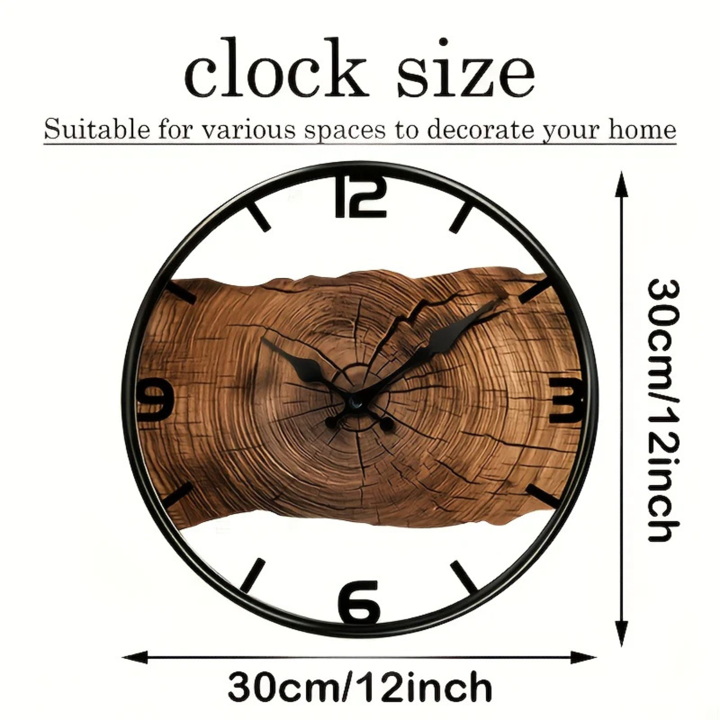 Rustic Log Pattern Round Wall Clock - Natural Wood Silent Quartz Timepiece (12-Inch)