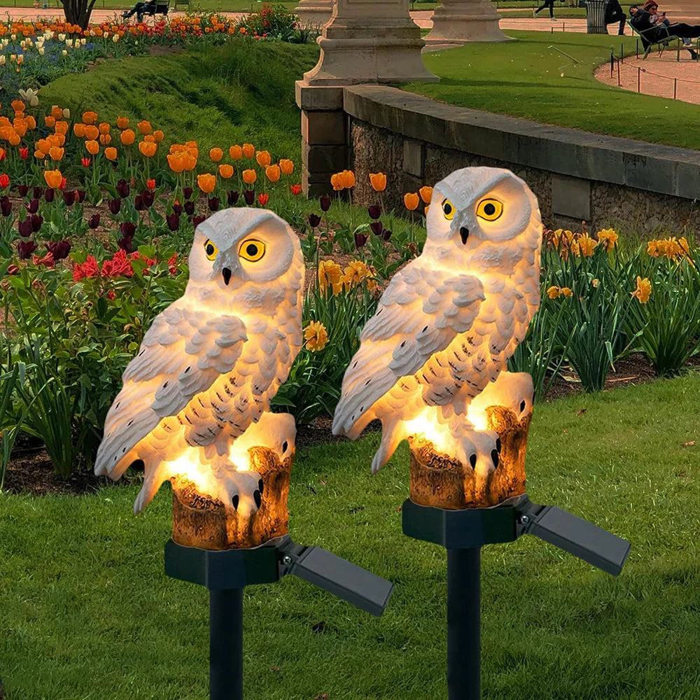 Solar Owl Outdoor Pathway Stake Light - Warm LED Waterproof Garden Lamp