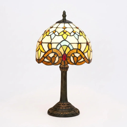 VerreMystique Tiffany Table Lamp - Stained Glass & Polyresin - Multicolor LED Accent Light