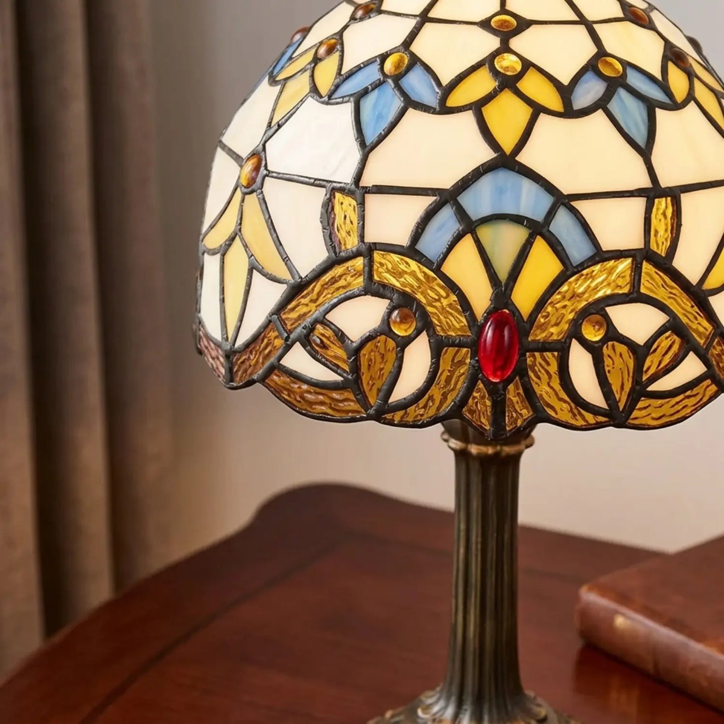 VerreMystique Tiffany Table Lamp - Stained Glass & Polyresin - Multicolor LED Accent Light