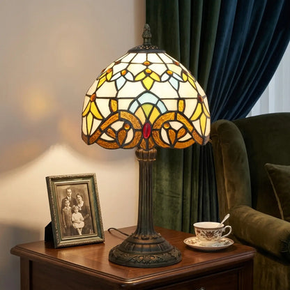 VerreMystique Tiffany Table Lamp - Stained Glass & Polyresin - Multicolor LED Accent Light