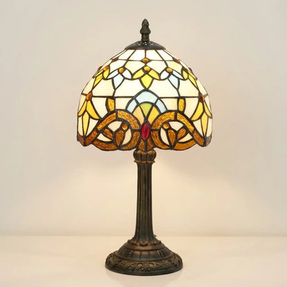 VerreMystique Tiffany Table Lamp - Stained Glass & Polyresin - Multicolor LED Accent Light